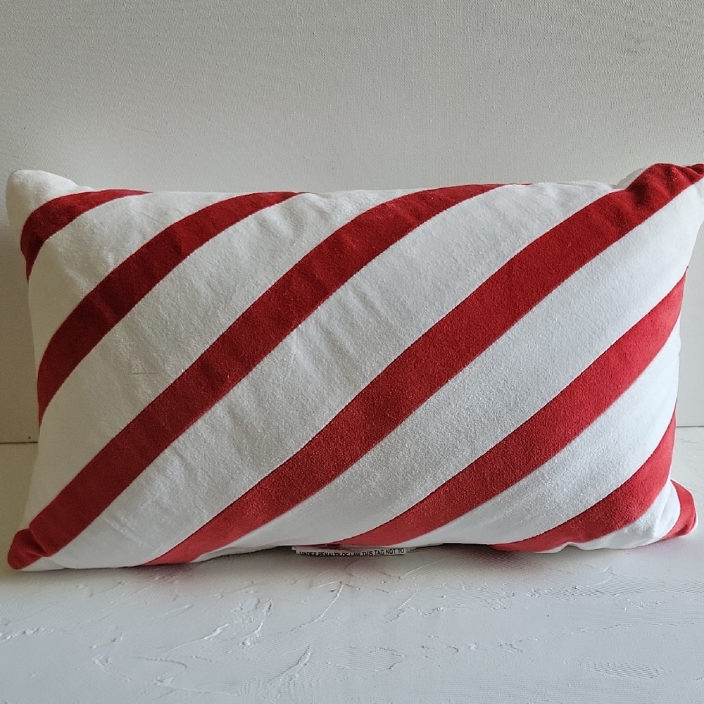 Red and White Striped Holiday Pillow